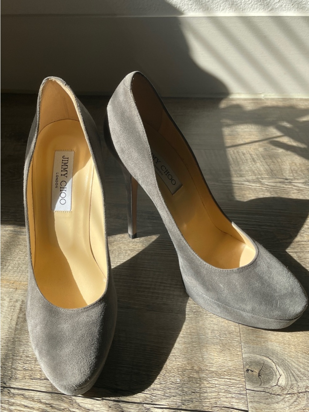 Jimmy Choo Gray Suede Stiletto Pumps